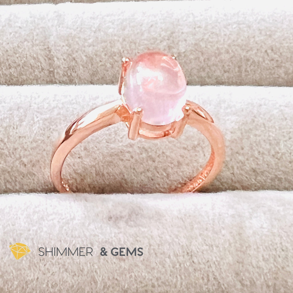 Rose Quartz Oval Ring 925 Silver Gold Plated (Adjustable Size)