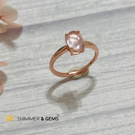 Rose Quartz Oval 925 Silver Ring Rose Gold Plated (Adjustable Size)