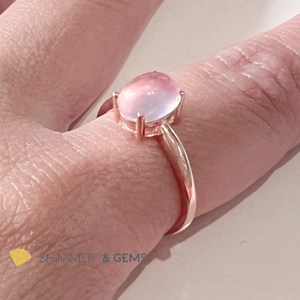 Rose Quartz Oval Ring 925 Silver Gold Plated (Adjustable Size) Rings