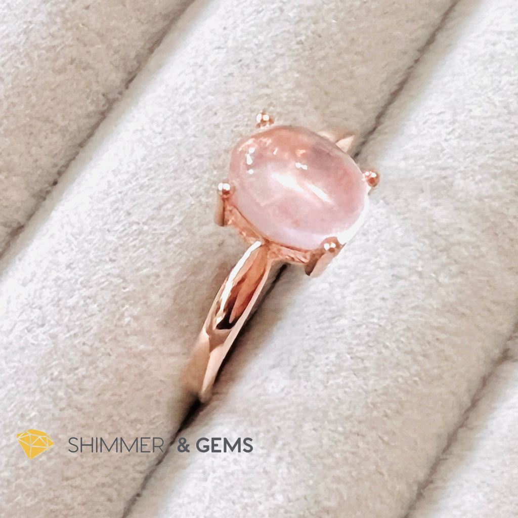 Rose Quartz Oval Ring 925 Silver Gold Plated (Adjustable Size)