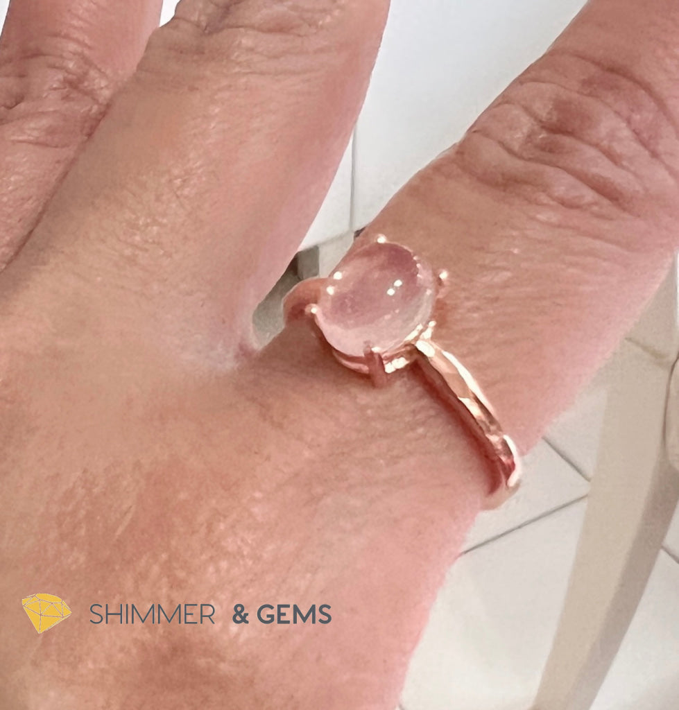 Rose Quartz Oval Ring 925 Silver Gold Plated (Adjustable Size) Rings