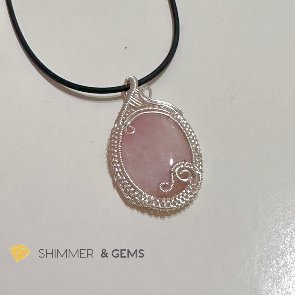 Rose Quartz Wire-Wrapped Pendant (Stainless Steel) Brazil