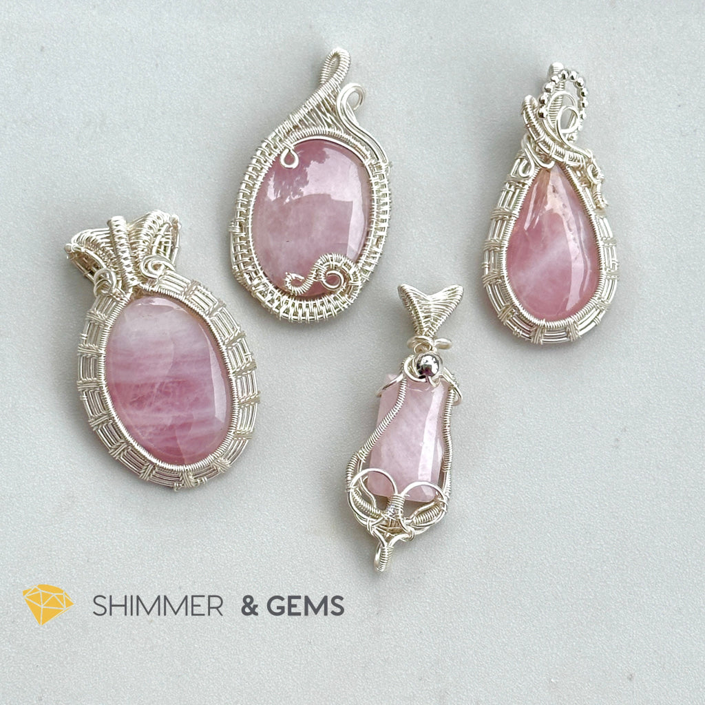 Rose Quartz Wire-Wrapped Pendant (Stainless Steel) Brazil