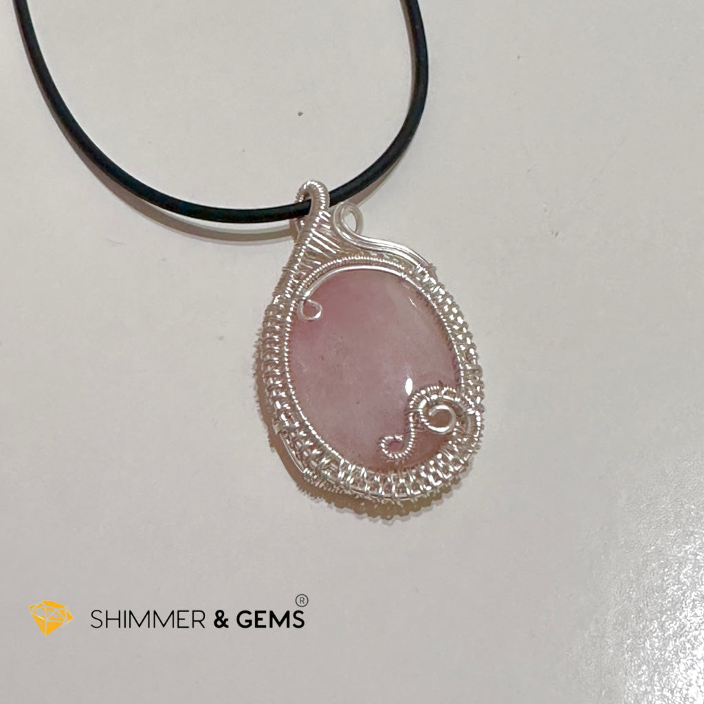 Rose Quartz Wire-Wrapped Pendant (Stainless Steel) Brazil