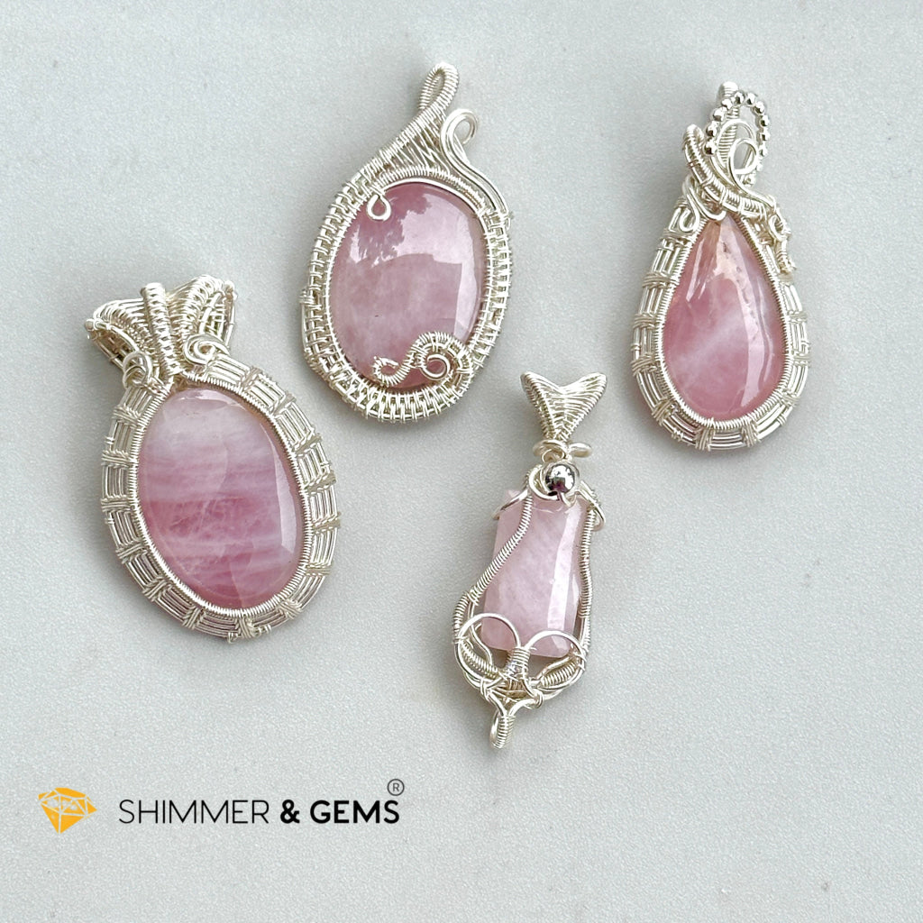 Rose Quartz Wire-Wrapped Pendant (Stainless Steel) Brazil