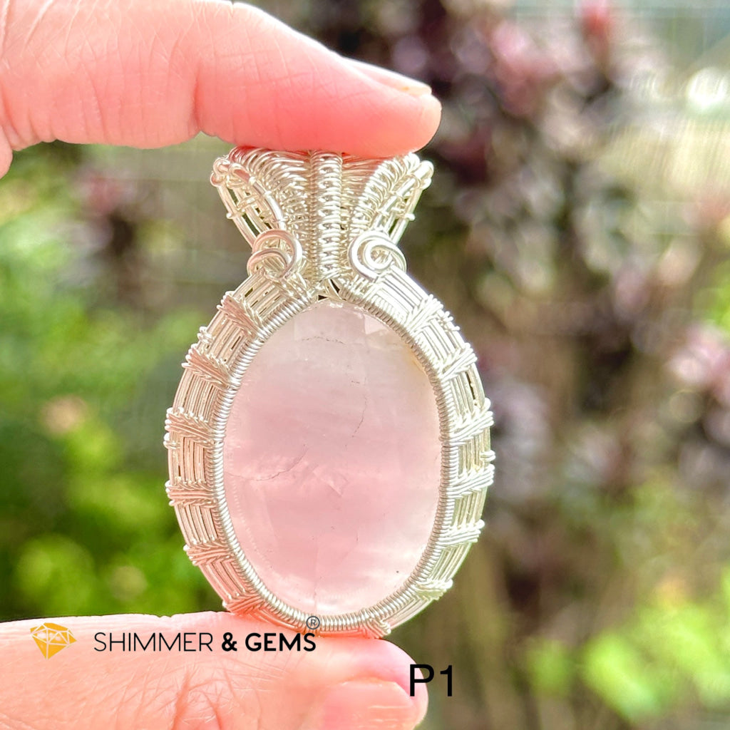 Rose Quartz Wire-Wrapped Pendant (Stainless Steel) Brazil Photo 1