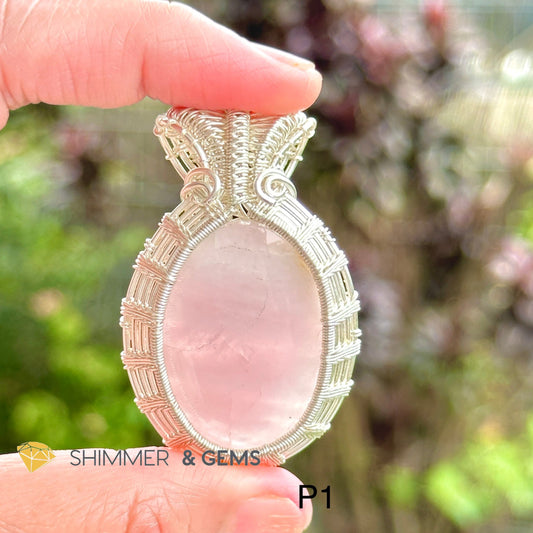 Rose Quartz Wire-Wrapped Pendant (Stainless Steel) Brazil Photo 1