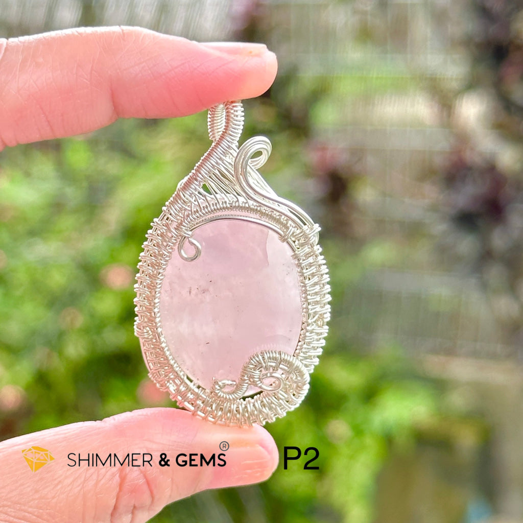 Rose Quartz Wire-Wrapped Pendant (Stainless Steel) Brazil Photo 2