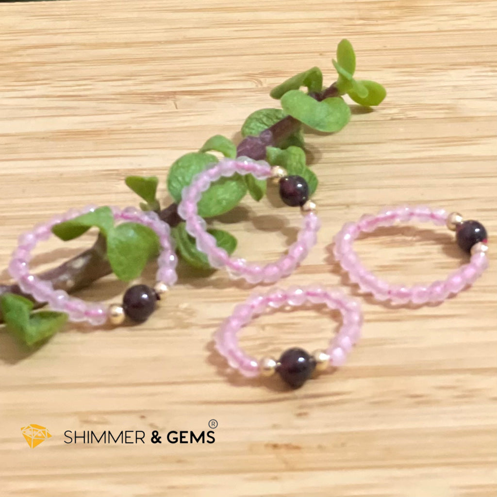 Rose Quartz With Garnet Crystal Beads Ring (Love) Rings