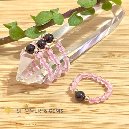 Rose Quartz With Garnet Crystal Beads Ring (Love) Us 5 (Per Piece) Rings