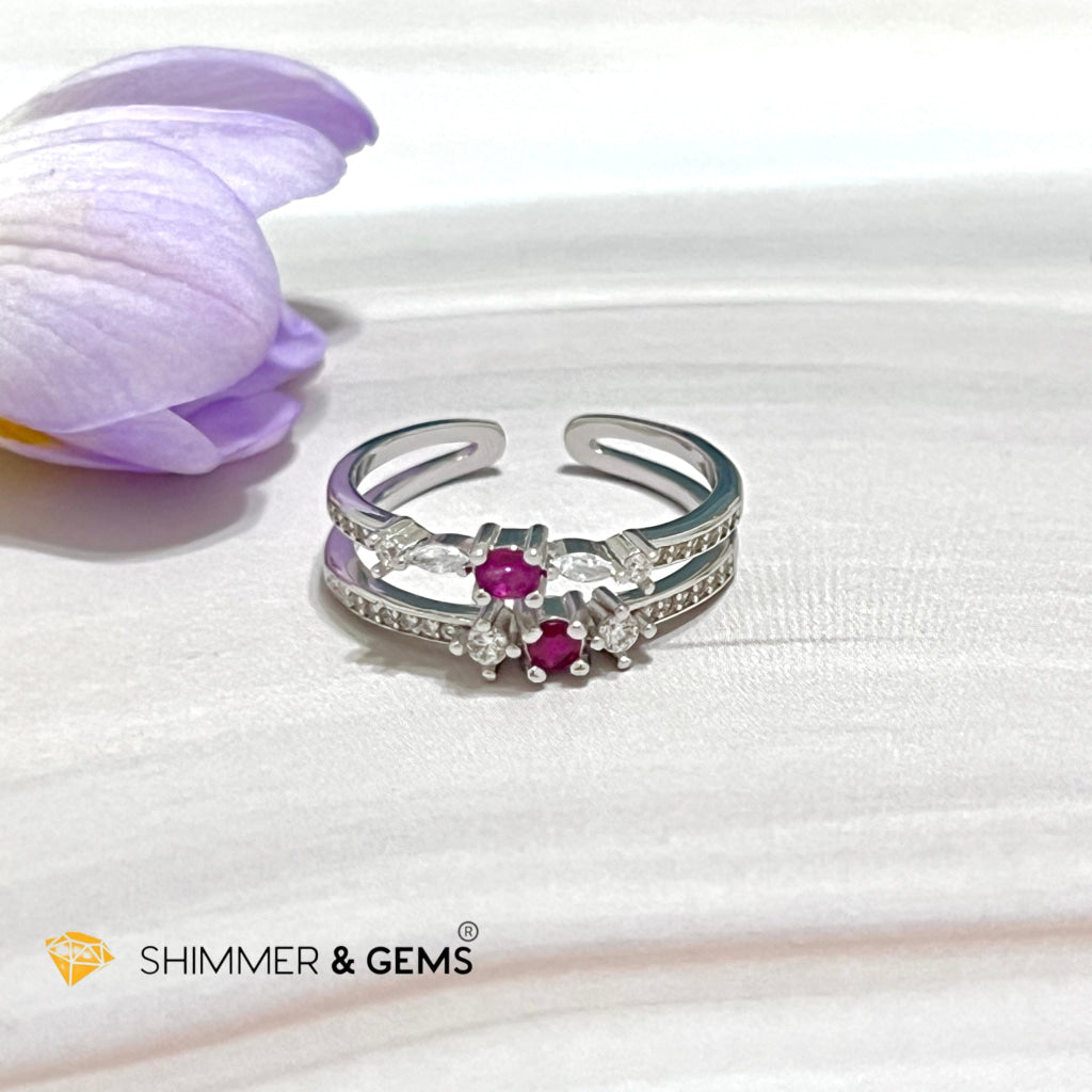 Ruby Double Adjustable Ring 925 Silver