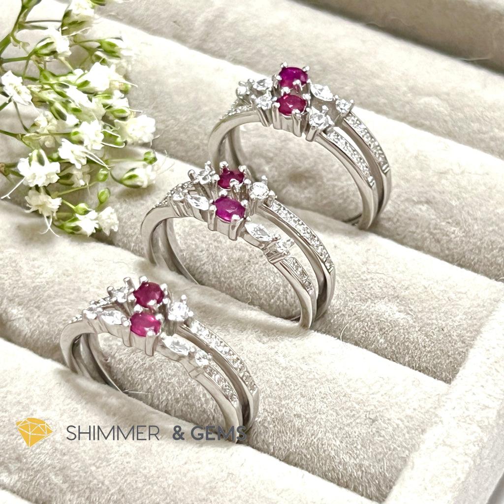 Ruby Double Adjustable Ring 925 Silver