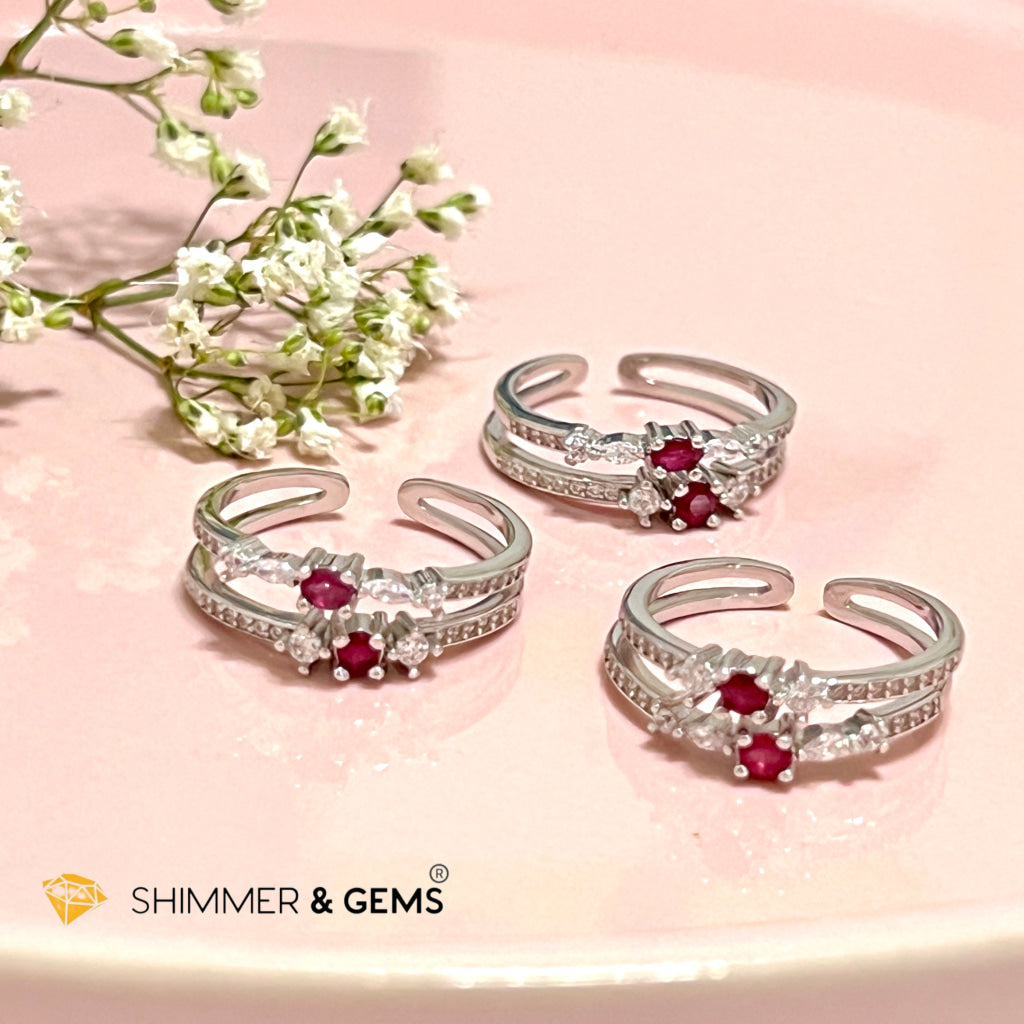 Ruby Double Adjustable Ring 925 Silver