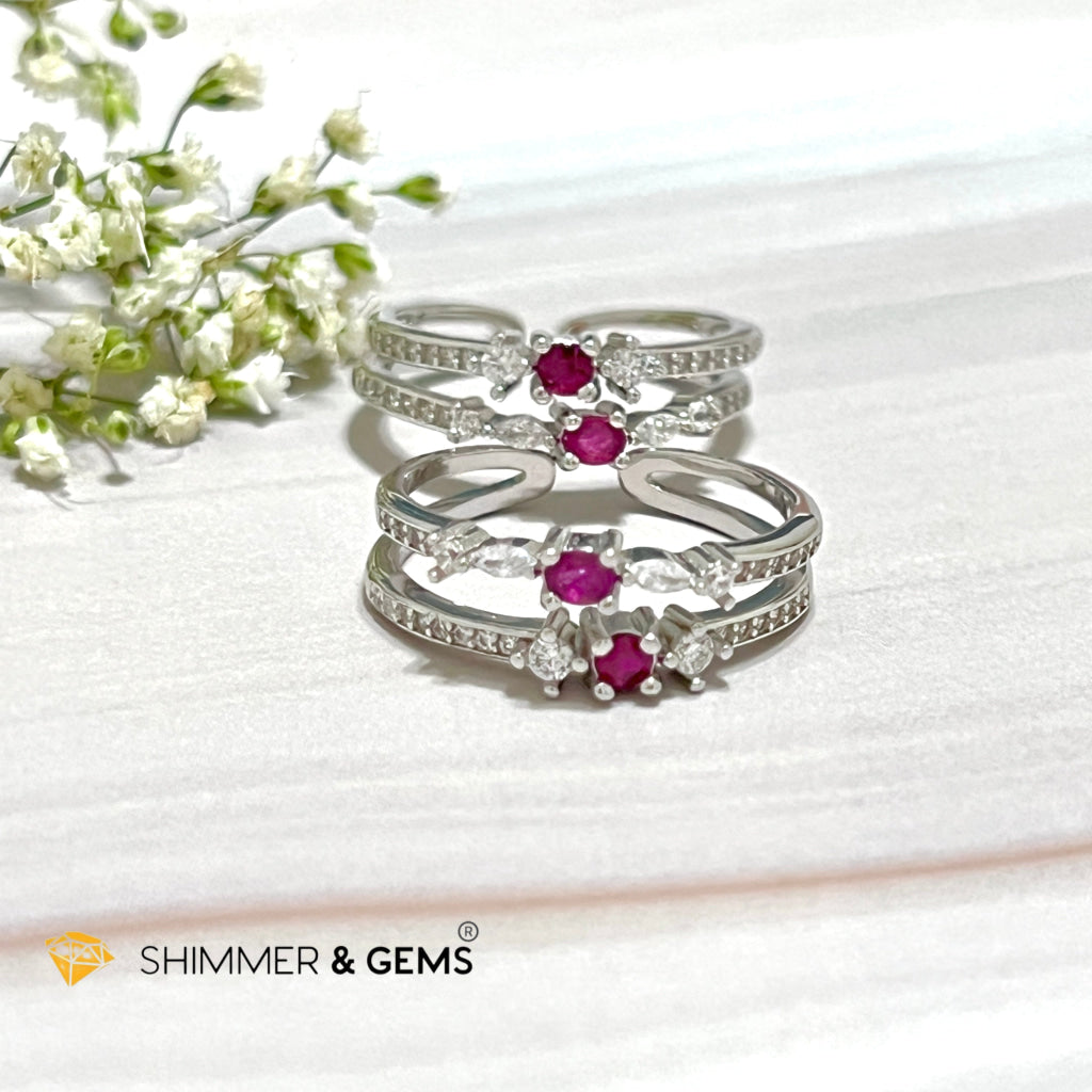 Ruby Double Adjustable Ring 925 Silver