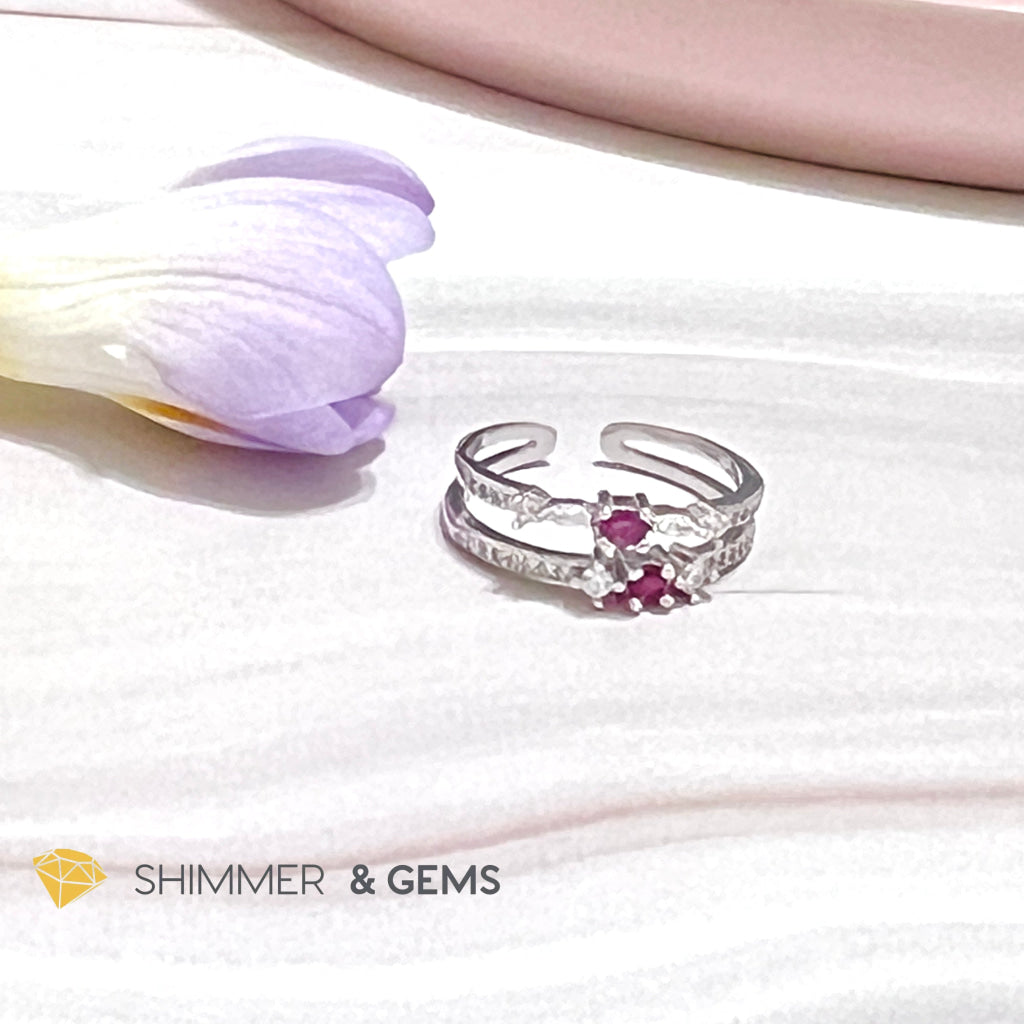 Ruby Double Adjustable Ring 925 Silver