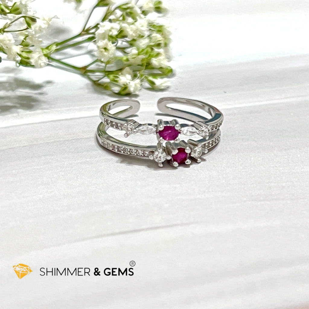 Ruby Double Adjustable Ring 925 Silver