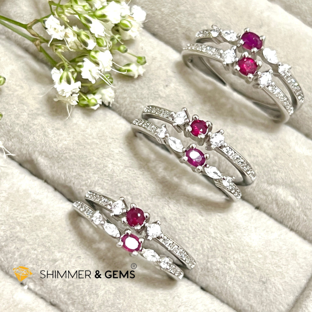 Ruby Double Adjustable Ring 925 Silver