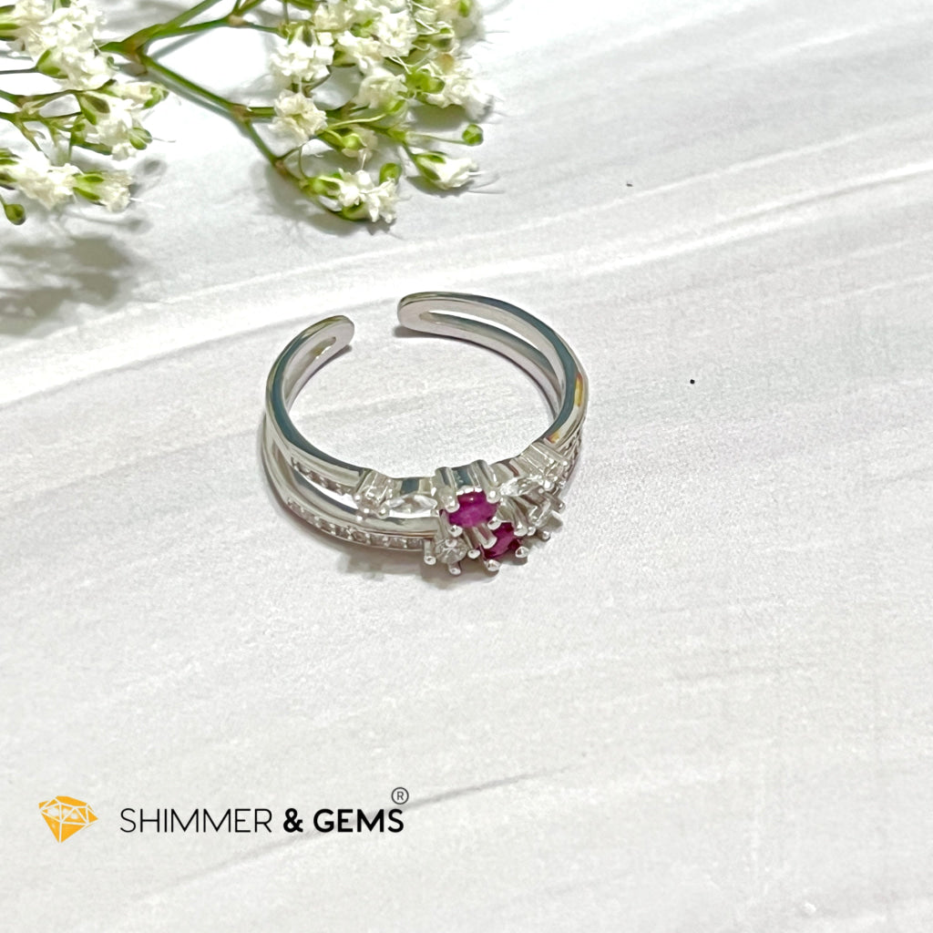 Ruby Double Adjustable Ring 925 Silver