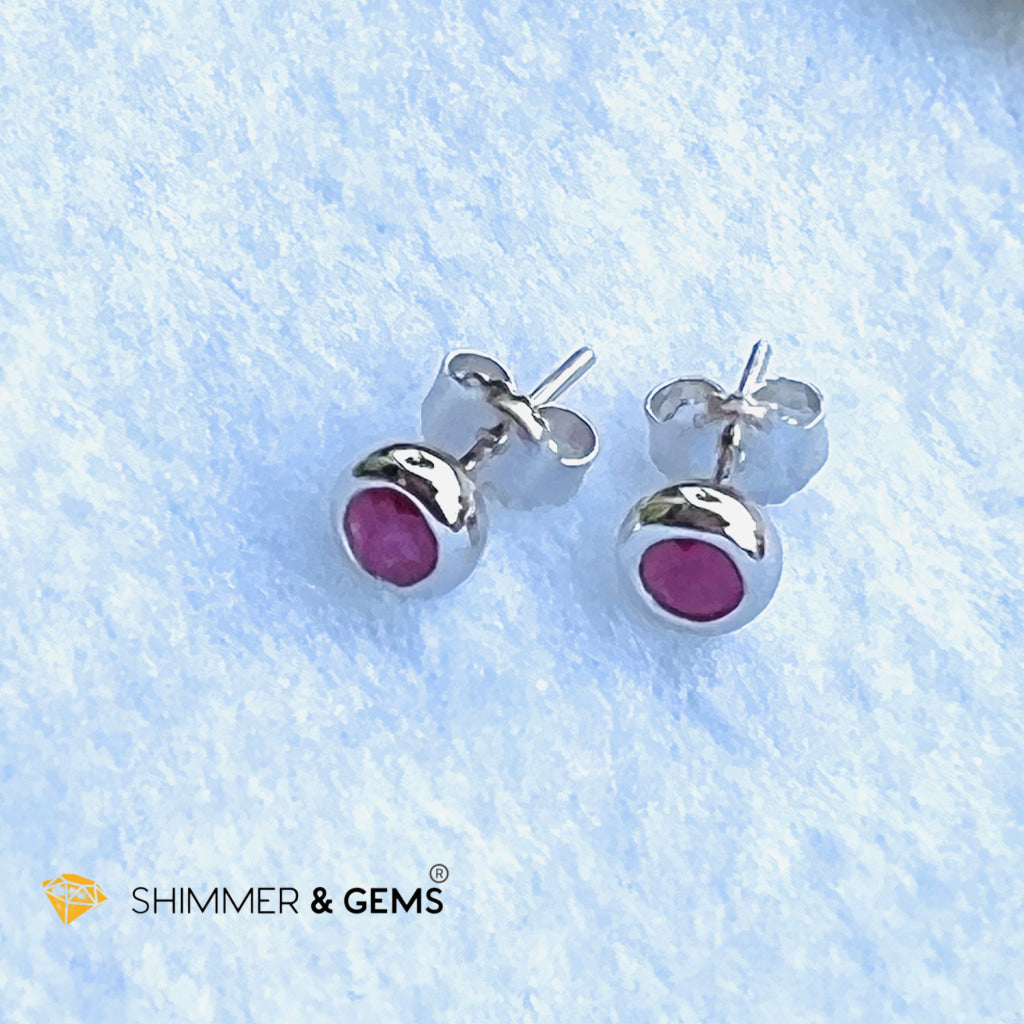 Ruby 4Mm Bezel Earrings (Self Confidence)