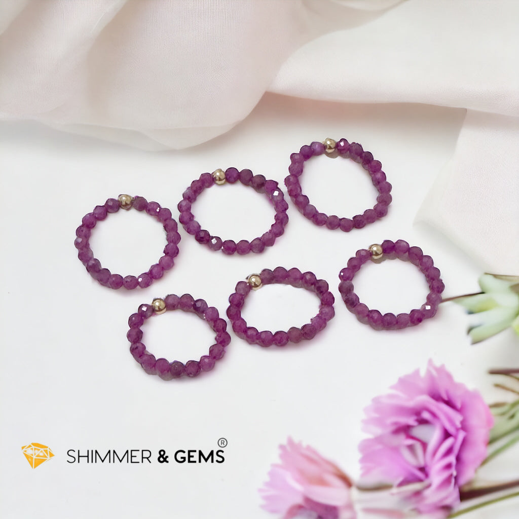 Ruby 4mm Faceted Beaded Ring with 14k gold filled