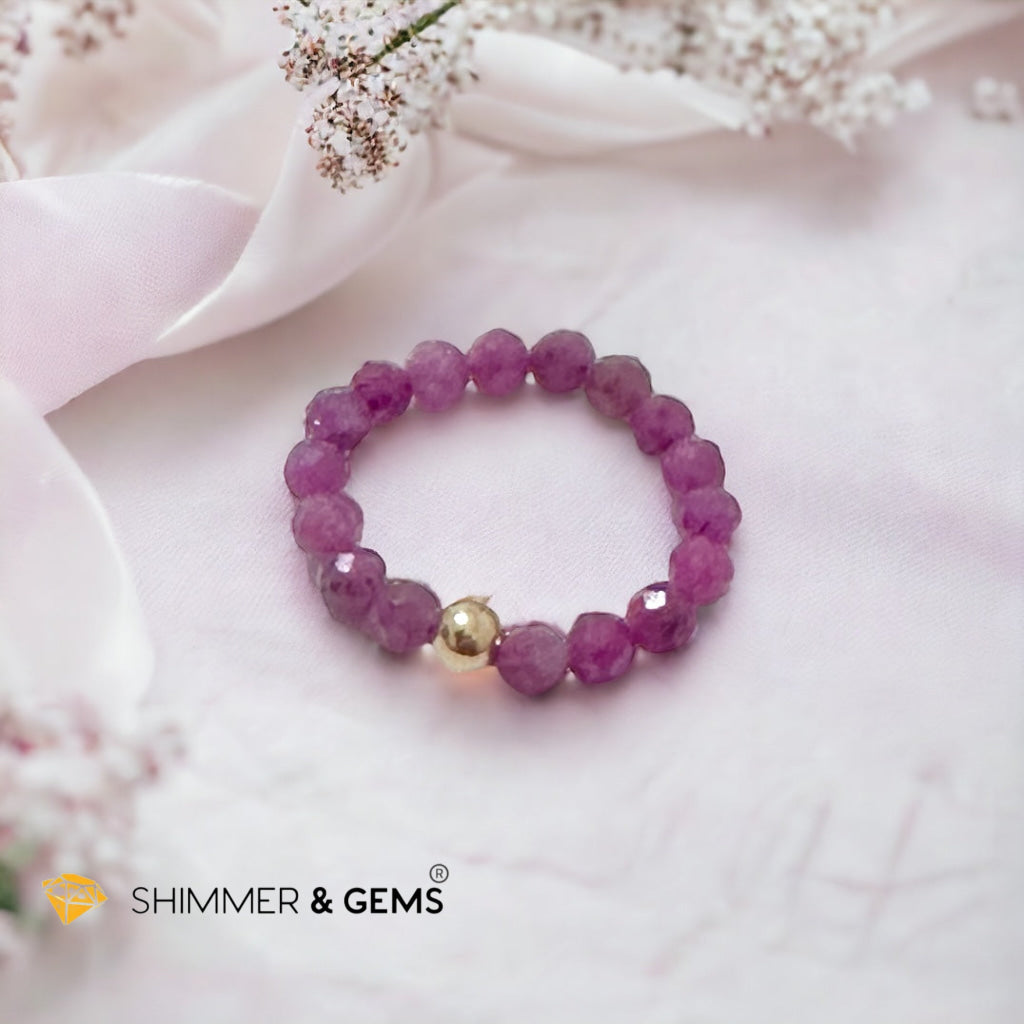 Ruby 4mm Faceted Beaded Ring with 14k gold filled