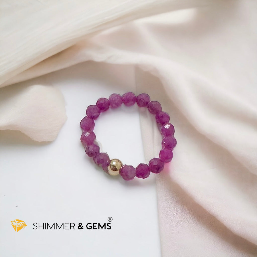 Ruby 4mm Faceted Beaded Ring with 14k gold filled