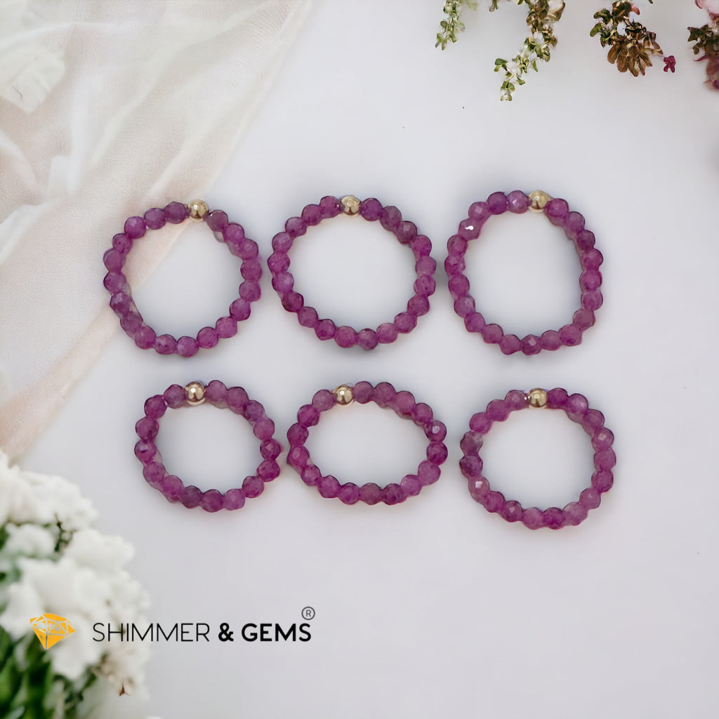 Ruby 4mm Faceted Beaded Ring with 14k gold filled