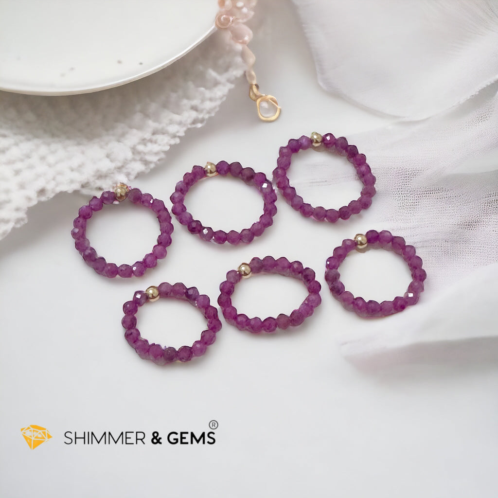 Ruby 4mm Faceted Beaded Ring with 14k gold filled