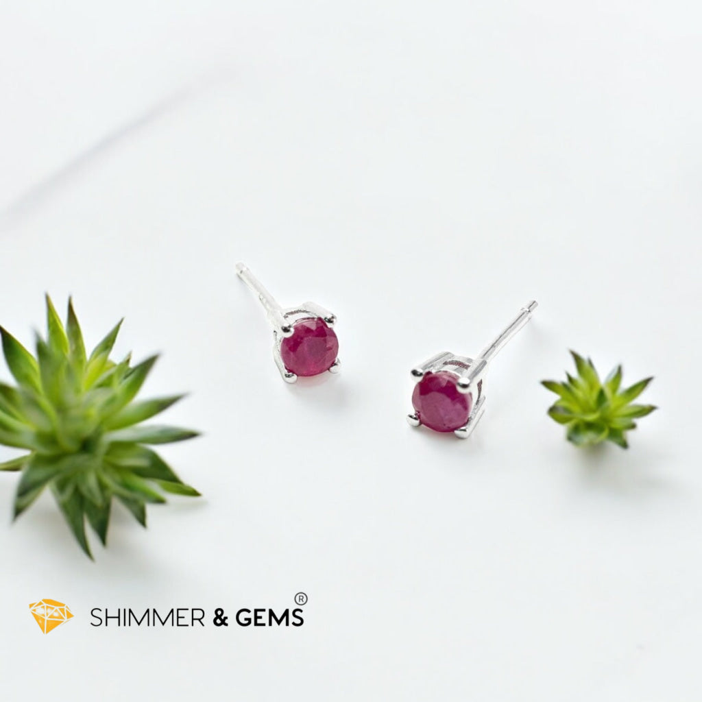 Ruby Earrings 3.7mm 925 Silver Studs (Burma)AA