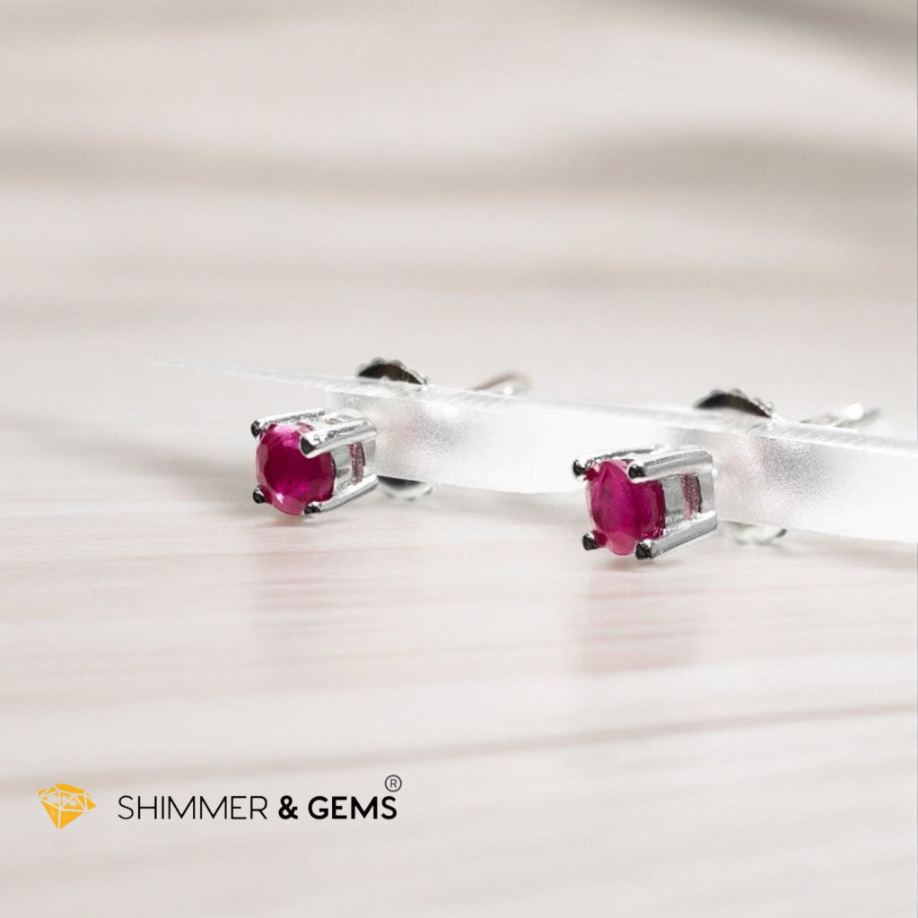 Ruby Earrings 3.7mm 925 Silver Studs (Burma)AA