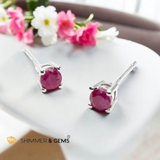 Ruby Earrings 3.7mm 925 Silver Studs (Burma)AA