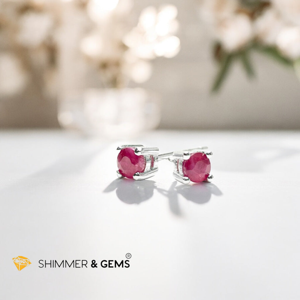 Ruby Earrings 3.7mm 925 Silver Studs (Burma)AA