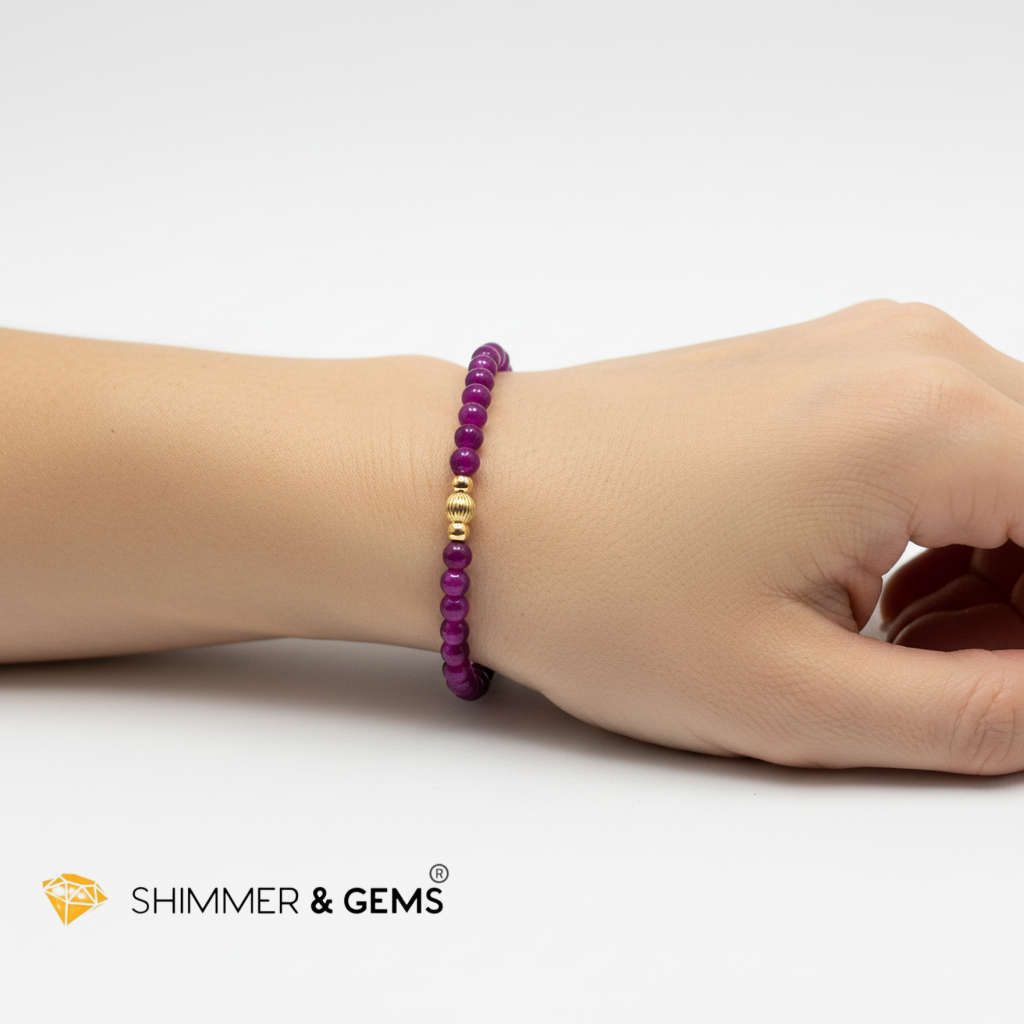 Ruby (Natural) 4mm Bracelet with 14k gold filled (Premium)