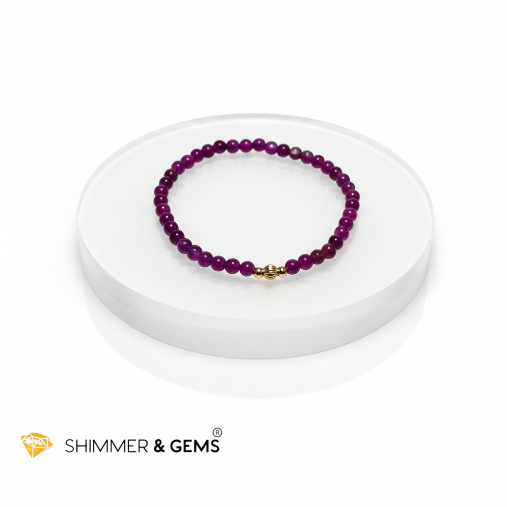 Ruby (Natural) 4mm Bracelet with 14k gold filled (Premium)