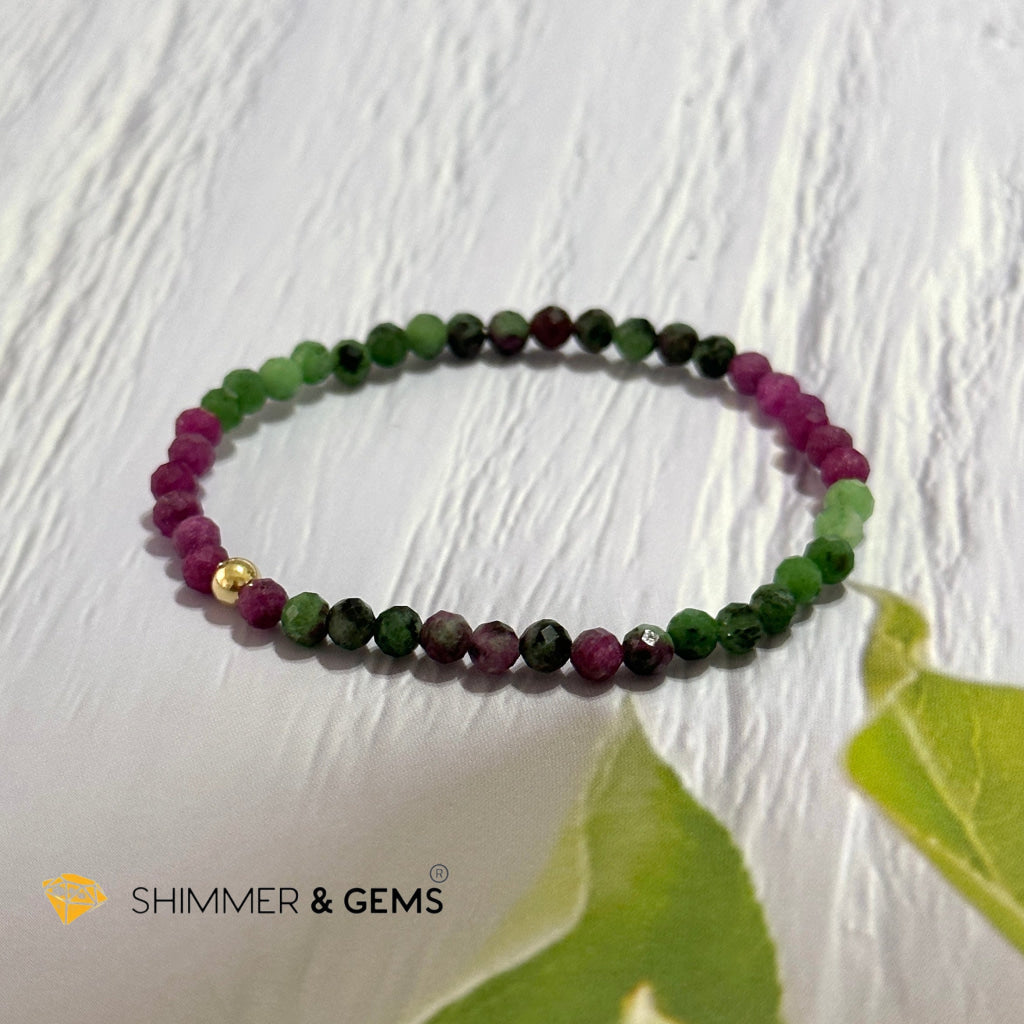 Ruby Zoisite 4mm Bracelet (Faceted with 14k gold filled bead)