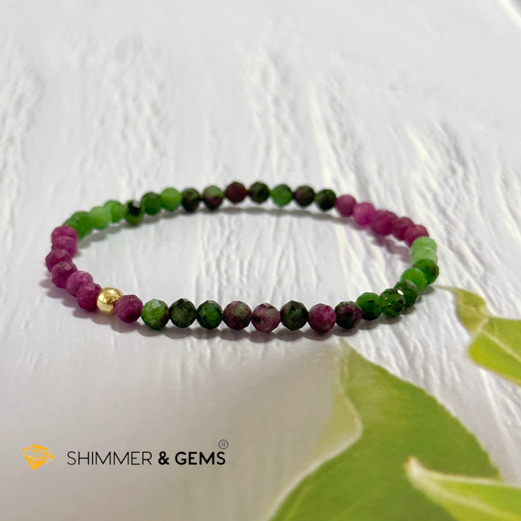 Ruby Zoisite 4mm Bracelet (Faceted with 14k gold filled bead)