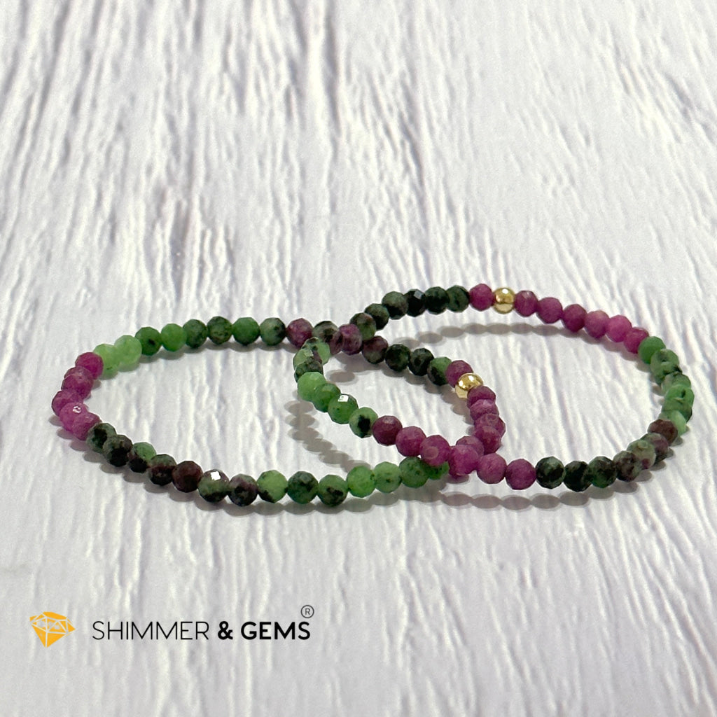 Ruby Zoisite 4mm Bracelet (Faceted with 14k gold filled bead)