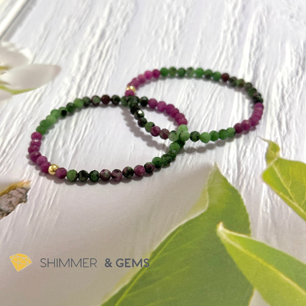Ruby Zoisite 4mm Bracelet (Faceted with 14k gold filled bead)