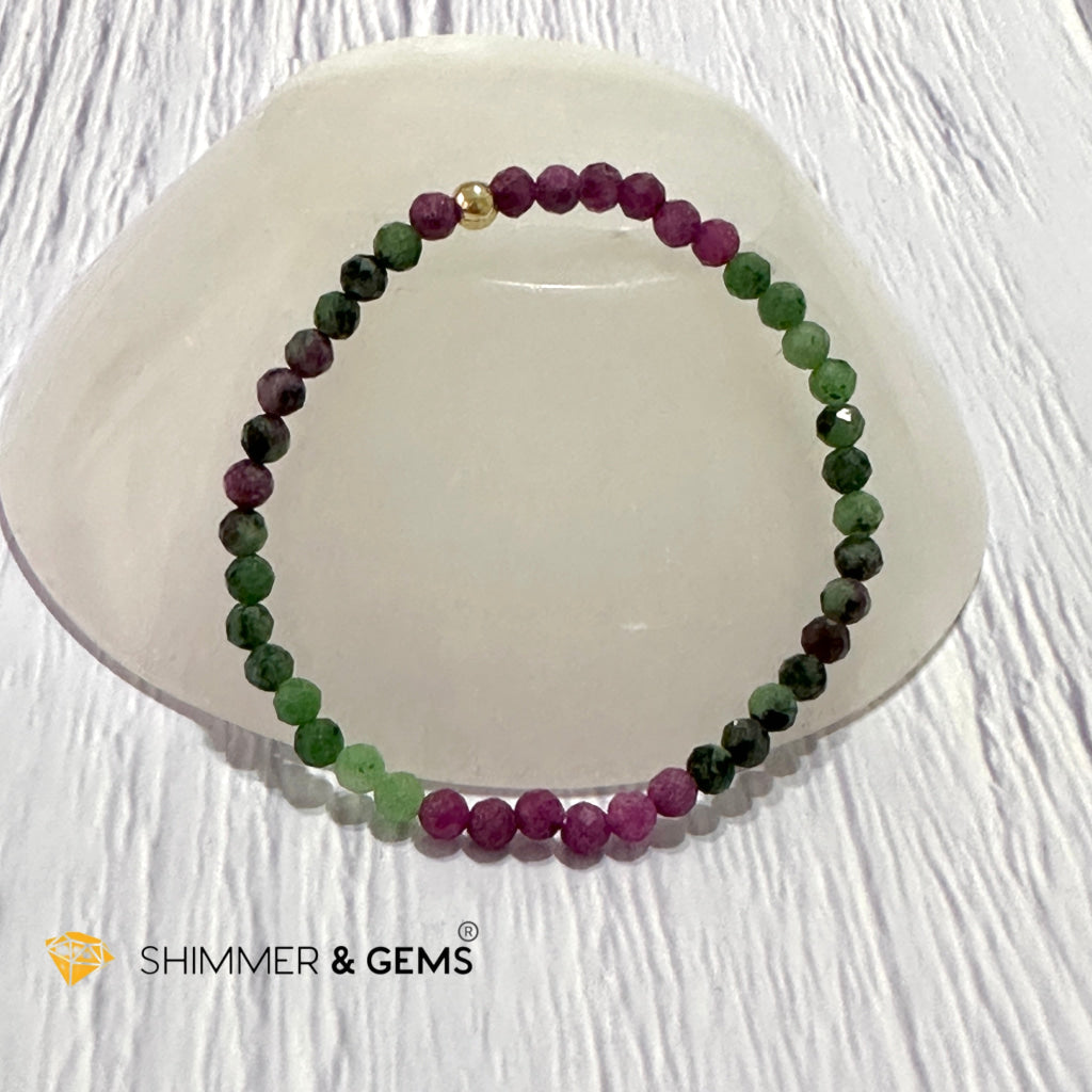 Ruby Zoisite 4mm Bracelet (Faceted with 14k gold filled bead)