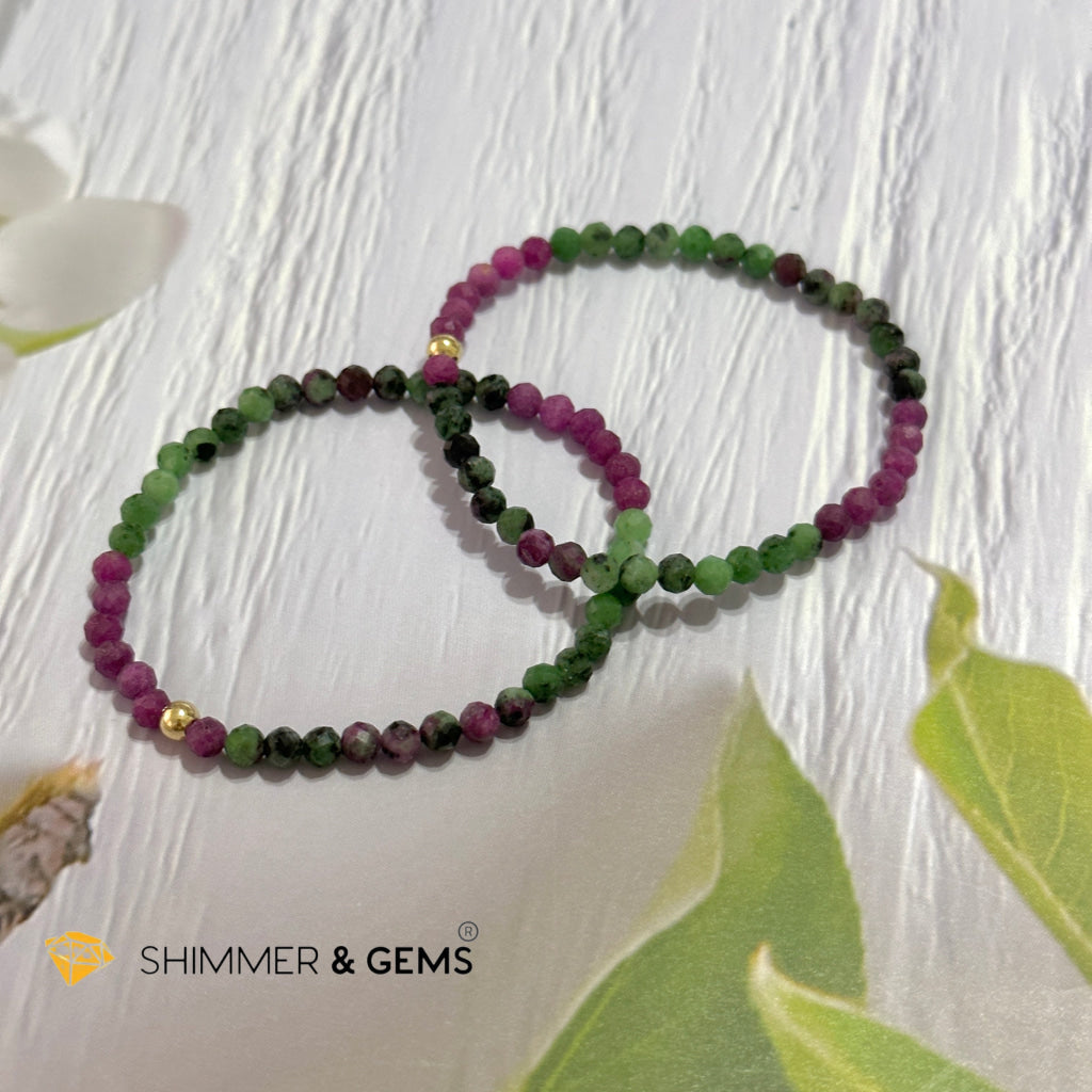 Ruby Zoisite 4mm Bracelet (Faceted with 14k gold filled bead)