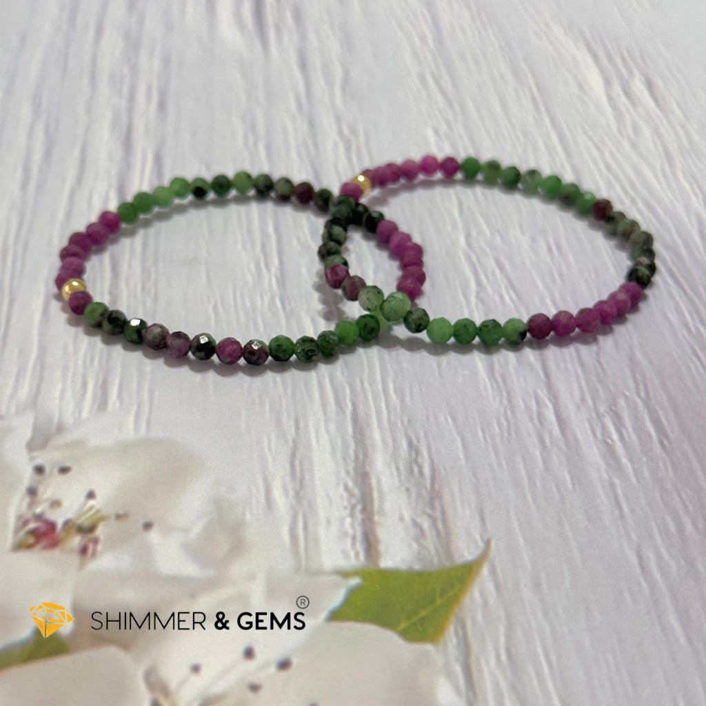 Ruby Zoisite 4mm Bracelet (Faceted with 14k gold filled bead)