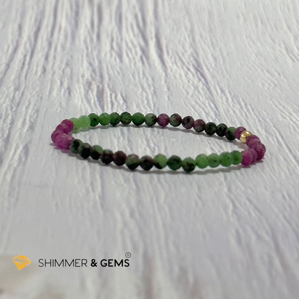 Ruby Zoisite 4mm Bracelet (Faceted with 14k gold filled bead)