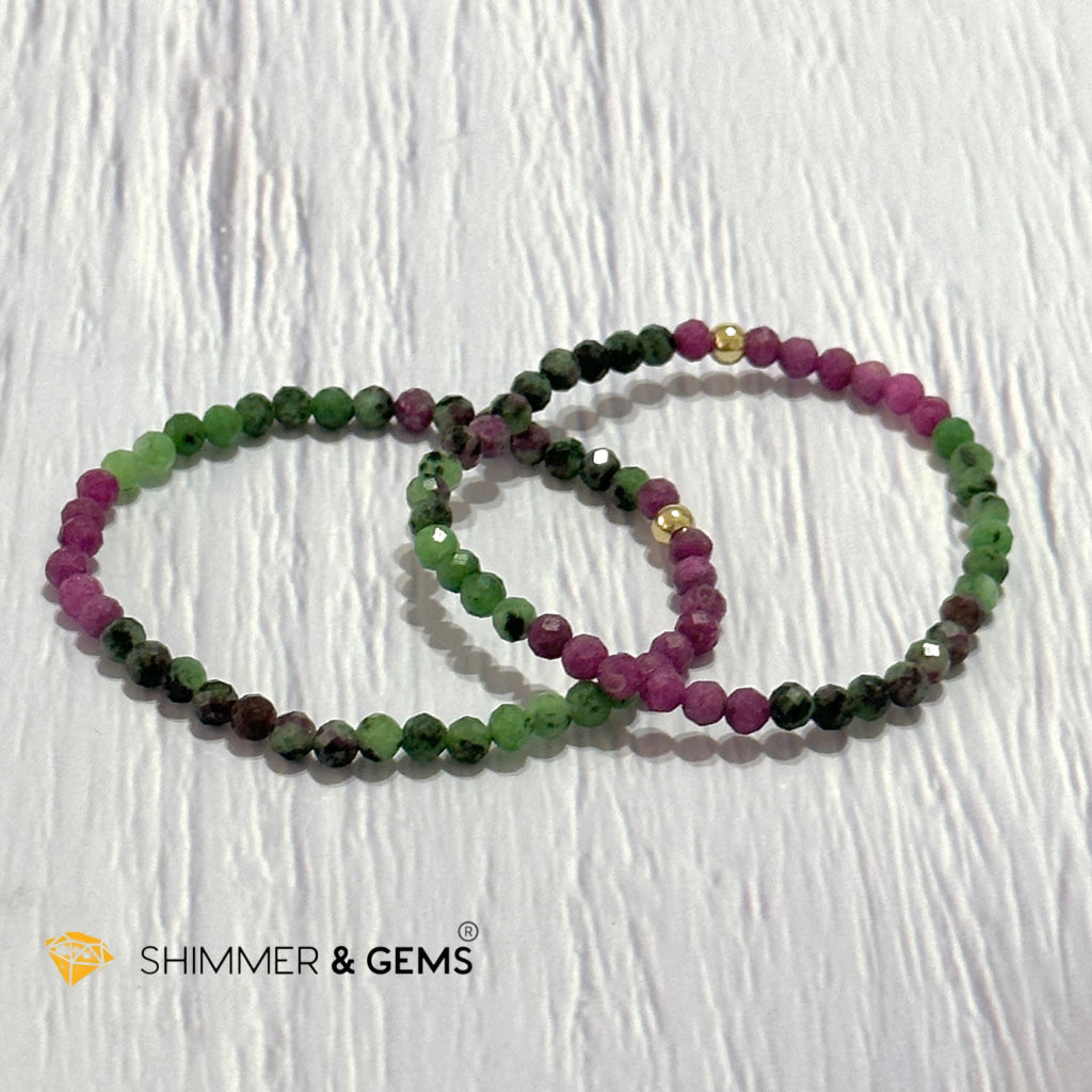 Ruby Zoisite 4mm Bracelet (Faceted with 14k gold filled bead)