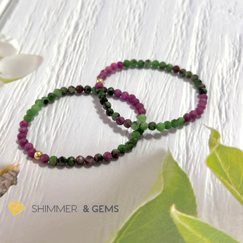 Ruby Zoisite 4mm Bracelet (Faceted with 14k gold filled bead)