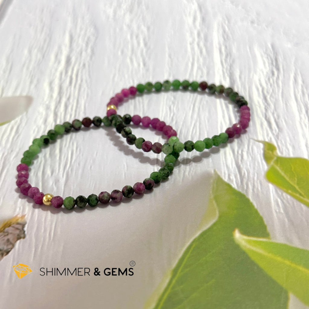 Ruby Zoisite 4mm Bracelet (Faceted with 14k gold filled bead)