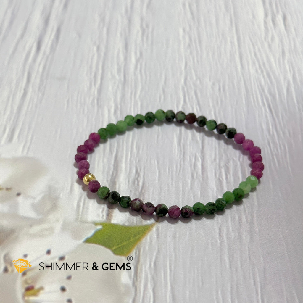 Ruby Zoisite 4mm Bracelet (Faceted with 14k gold filled bead)