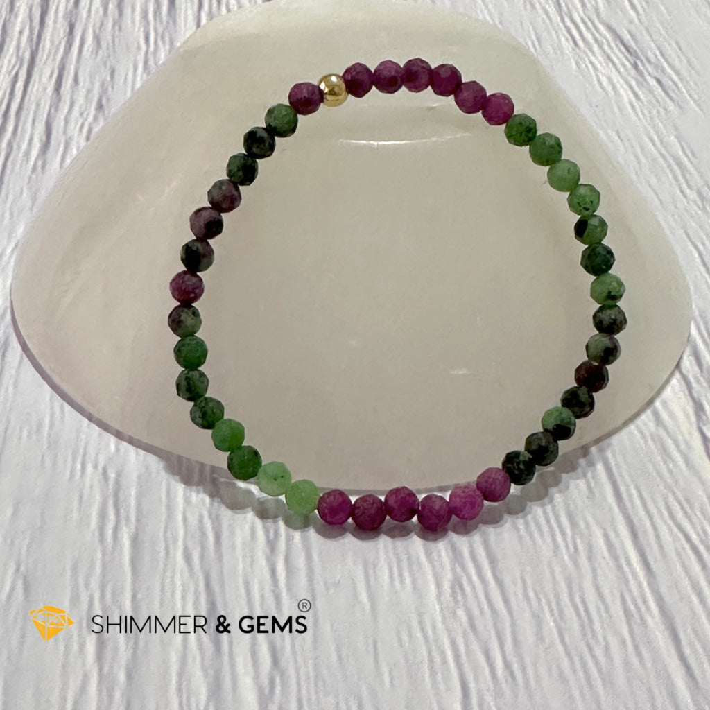 Ruby Zoisite 4mm Bracelet (Faceted with 14k gold filled bead)