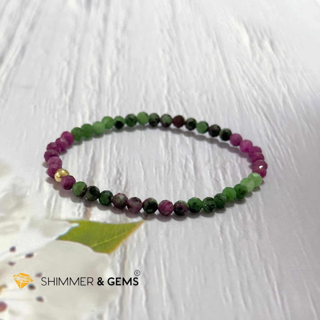 Ruby Zoisite 4mm Bracelet (Faceted with 14k gold filled bead)