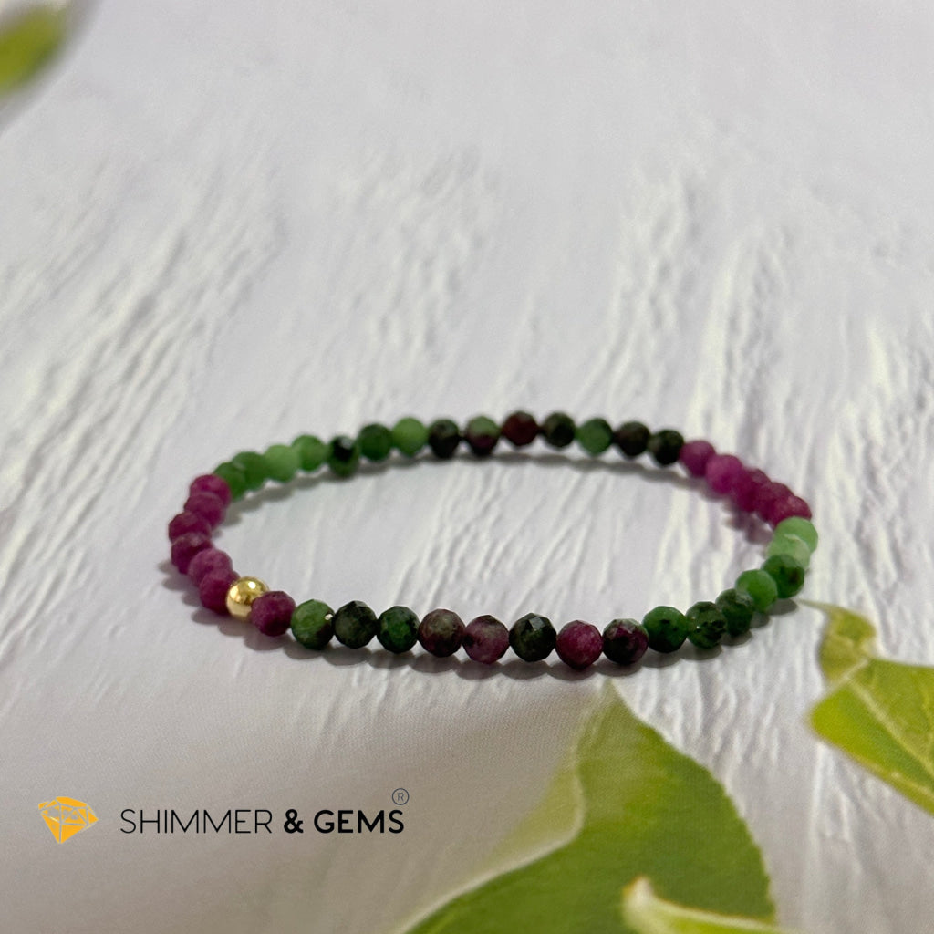 Ruby Zoisite 4mm Bracelet (Faceted with 14k gold filled bead)