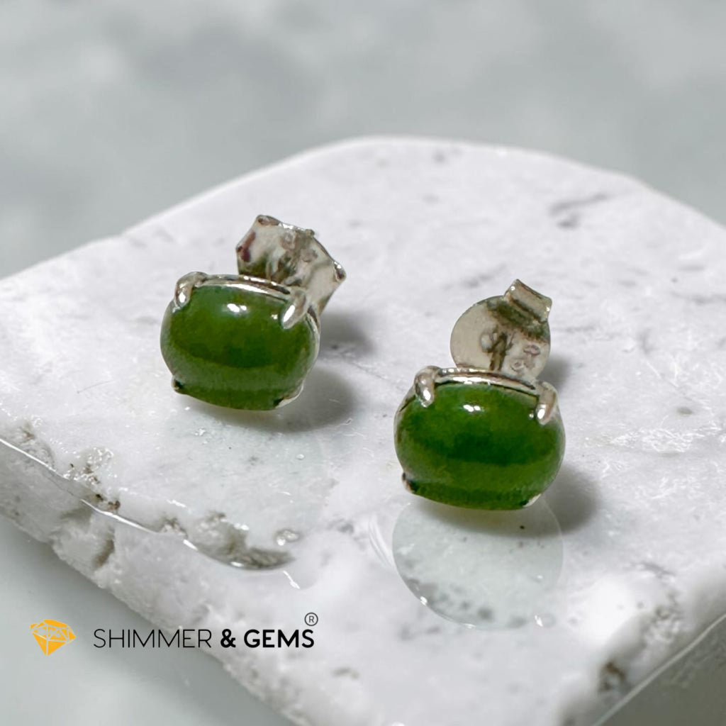 Russian Jade 6×8mm Oval 925 Silver Earrings